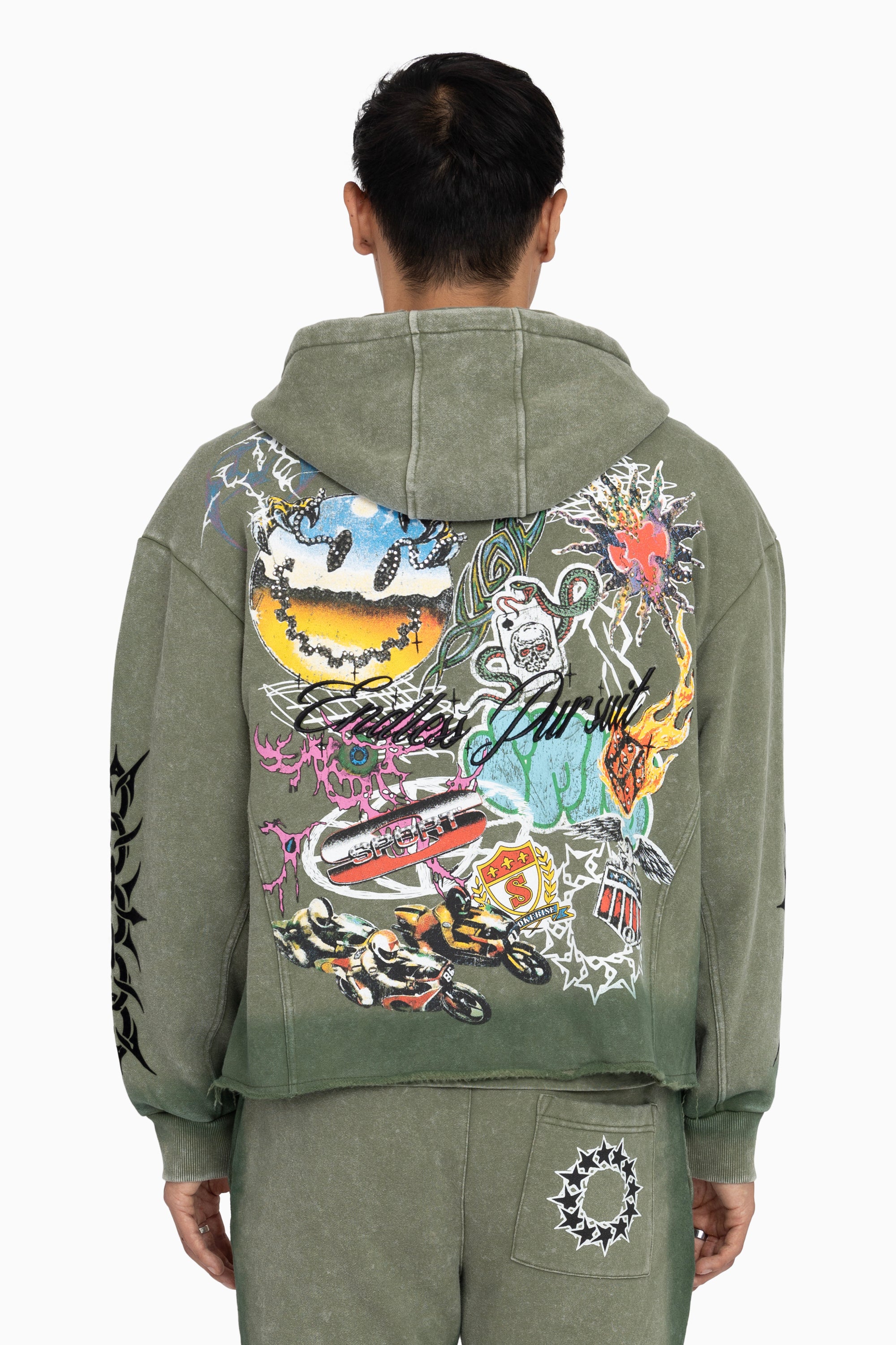 Endless Pursuit Studded Hoodie - Vintage Army