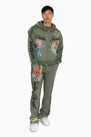 Endless Pursuit Studded Hoodie - Vintage Army