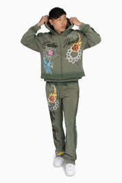 Endless Pursuit Studded Hoodie - Vintage Army