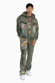 Endless Pursuit Studded Hoodie - Vintage Army