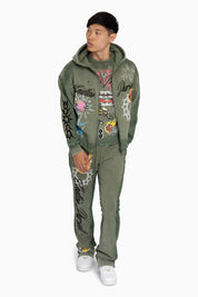Endless Pursuit Studded Hoodie - Vintage Army