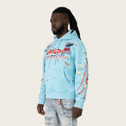 Oversized Racing Double Layer Hoodie - Sky Blue