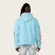 Oversized Racing Double Layer Hoodie - Sky Blue
