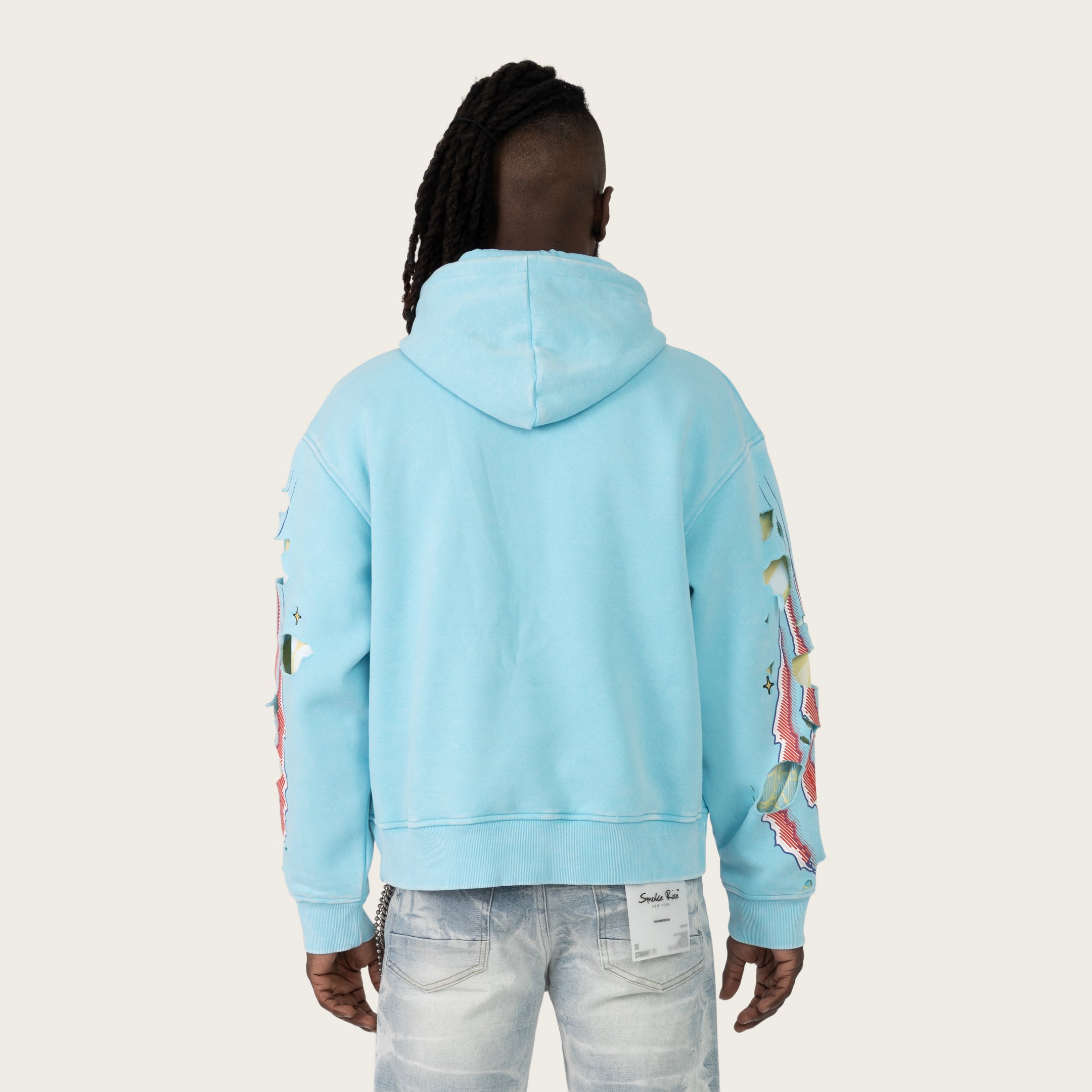 Oversized Racing Double Layer Hoodie - Sky Blue
