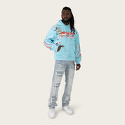 Oversized Racing Double Layer Hoodie - Sky Blue