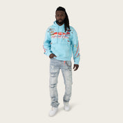 Oversized Racing Double Layer Hoodie - Sky Blue