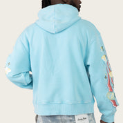 Oversized Racing Double Layer Hoodie - Sky Blue