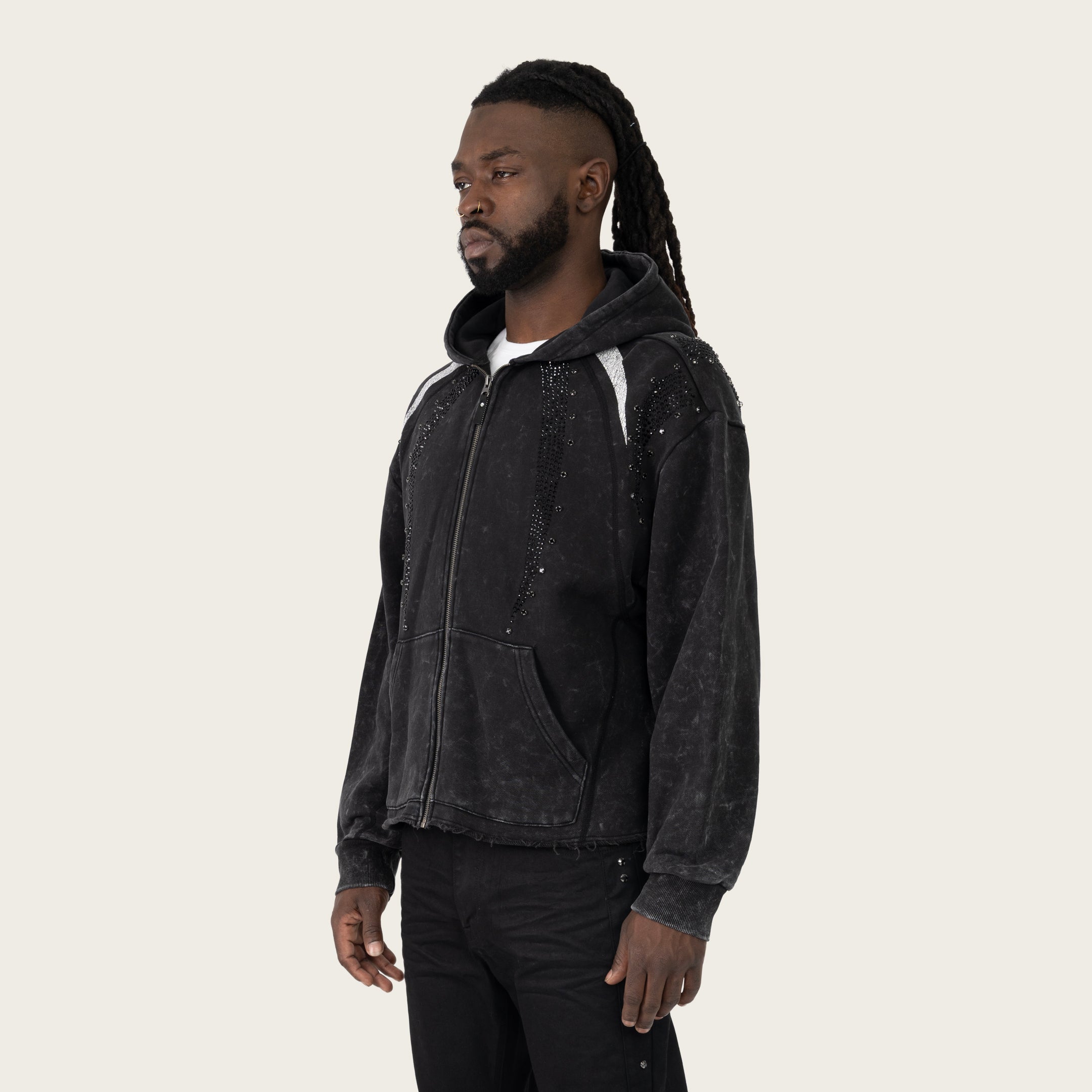Oversized Gemstone Full Zip Hoodie - Black