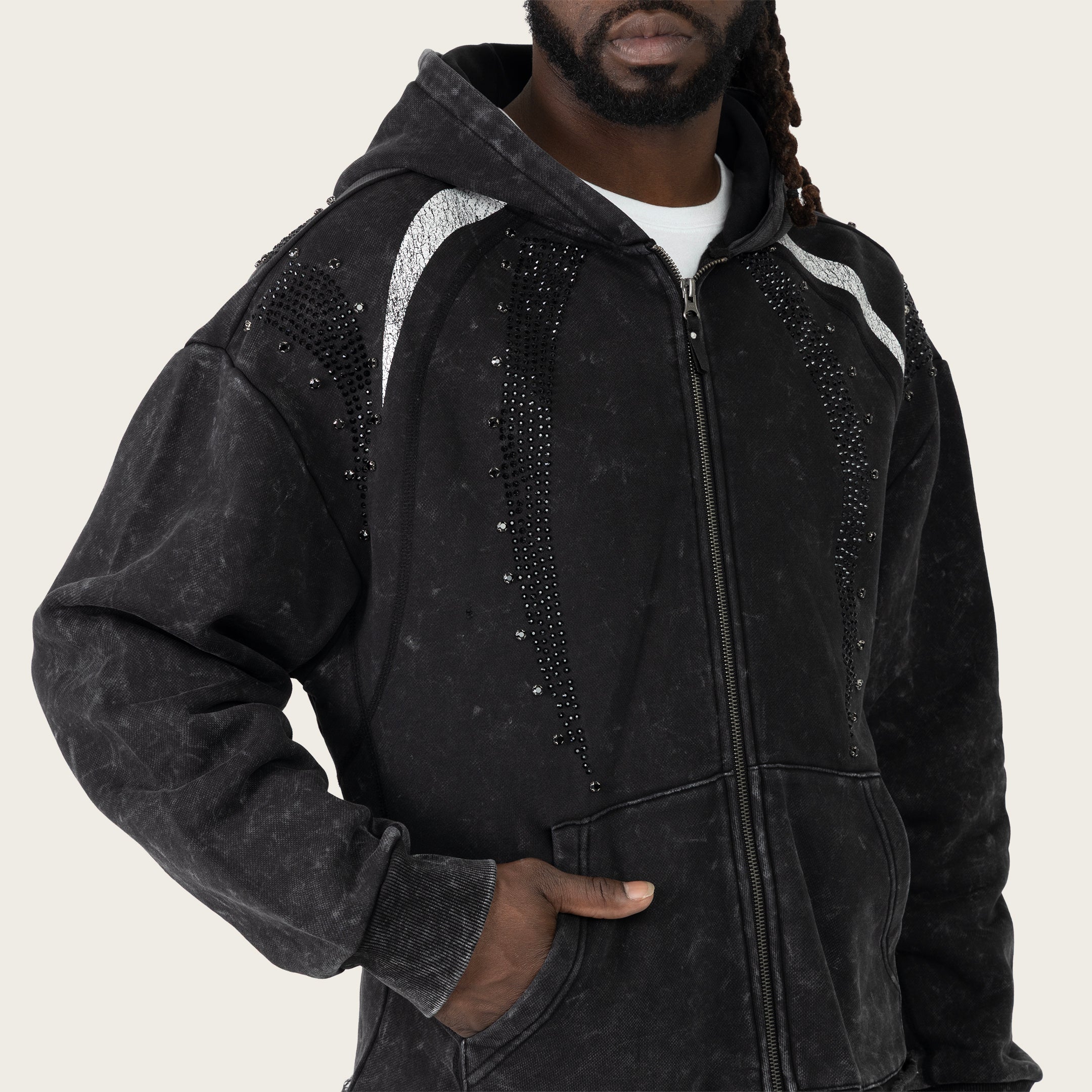 Oversized Gemstone Full Zip Hoodie - Black – Smoke Rise NY