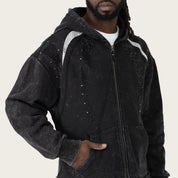 Oversized Gemstone Full Zip Hoodie - Black