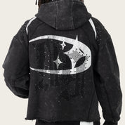 Oversized Gemstone Full Zip Hoodie - Black