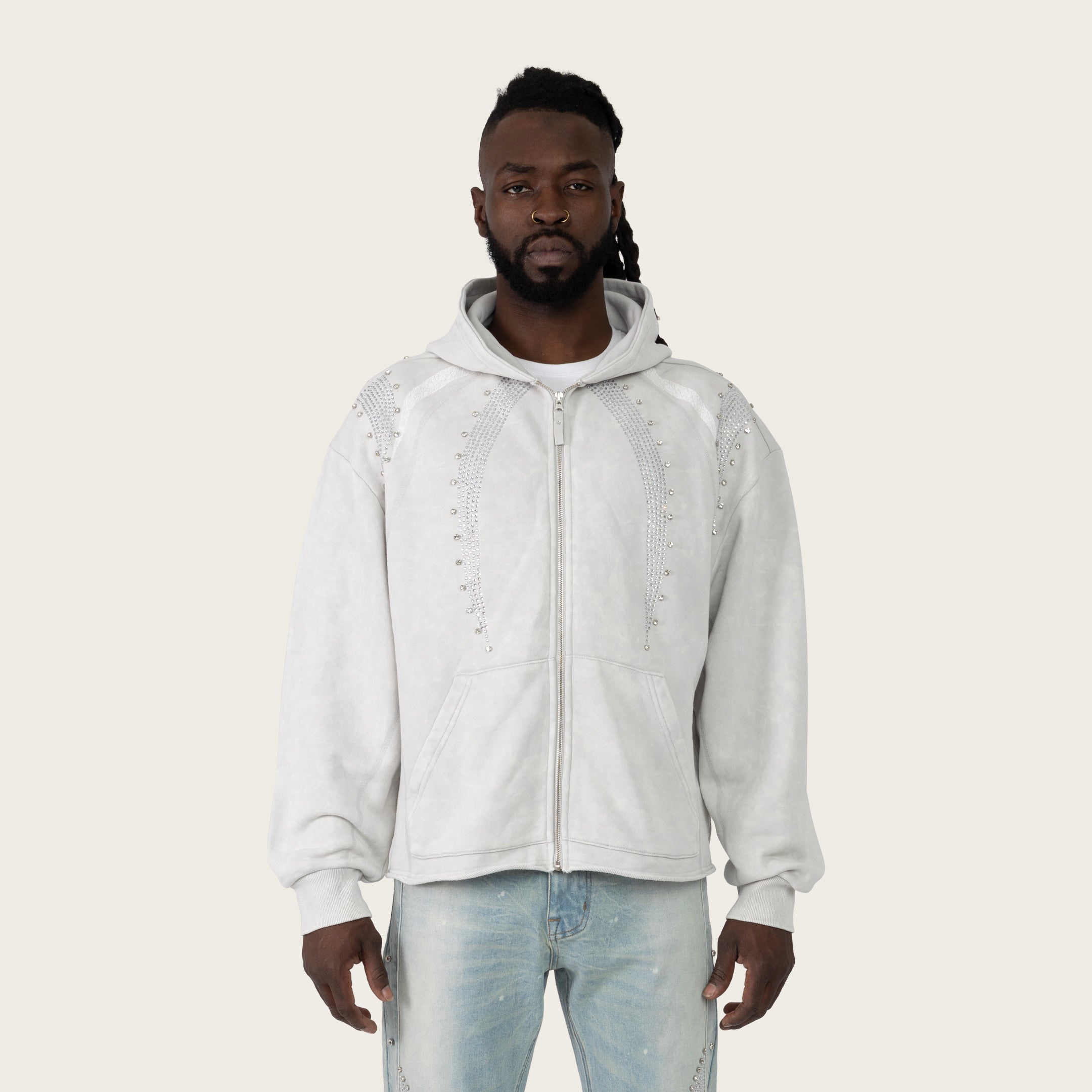 Oversized Gemstone Full Zip Hoodie - Lunar