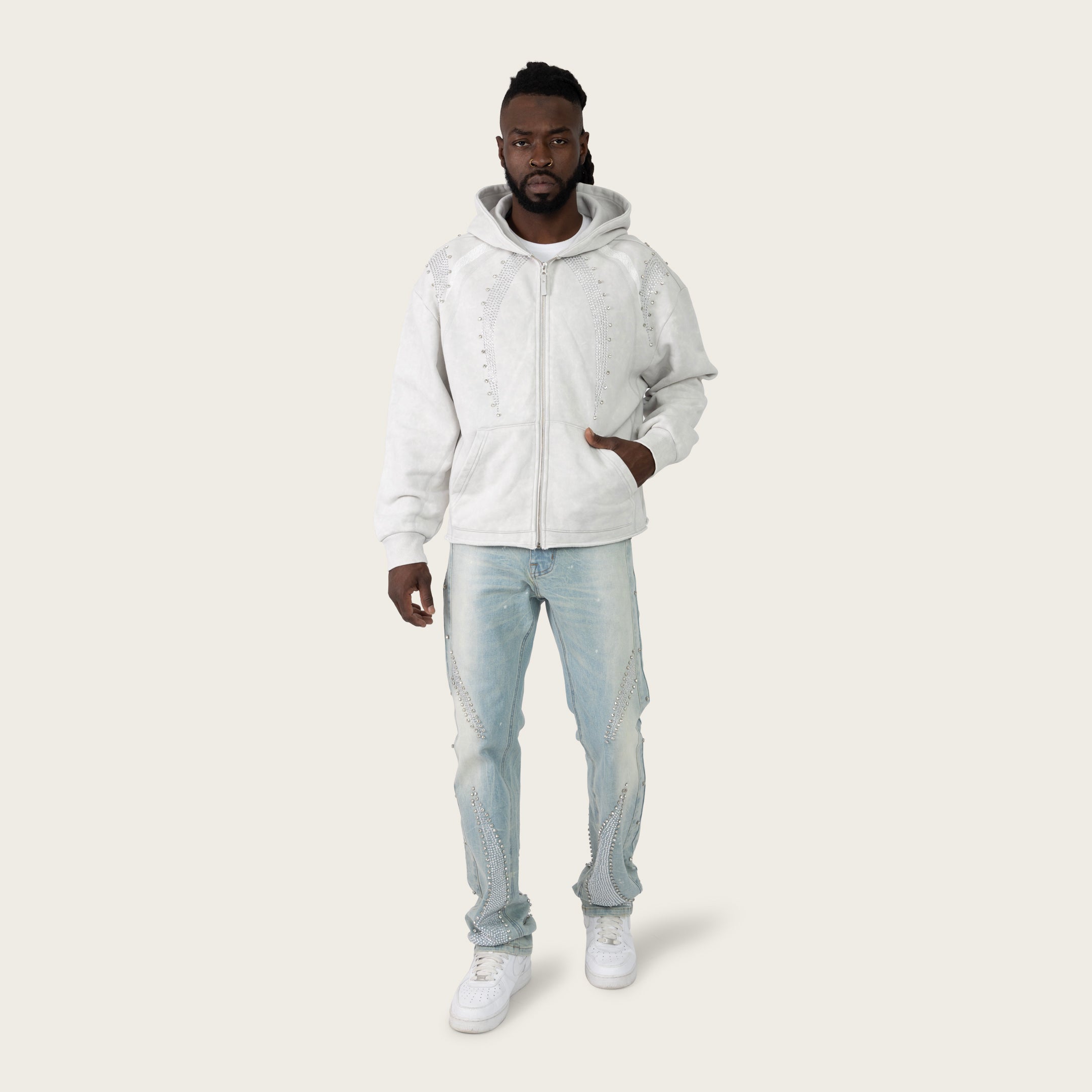 Oversized Gemstone Full Zip Hoodie - Lunar