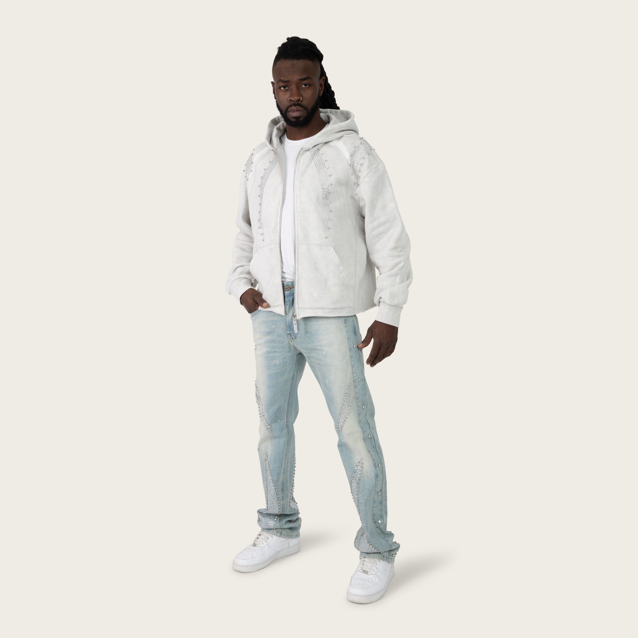 Oversized Gemstone Full Zip Hoodie - Lunar