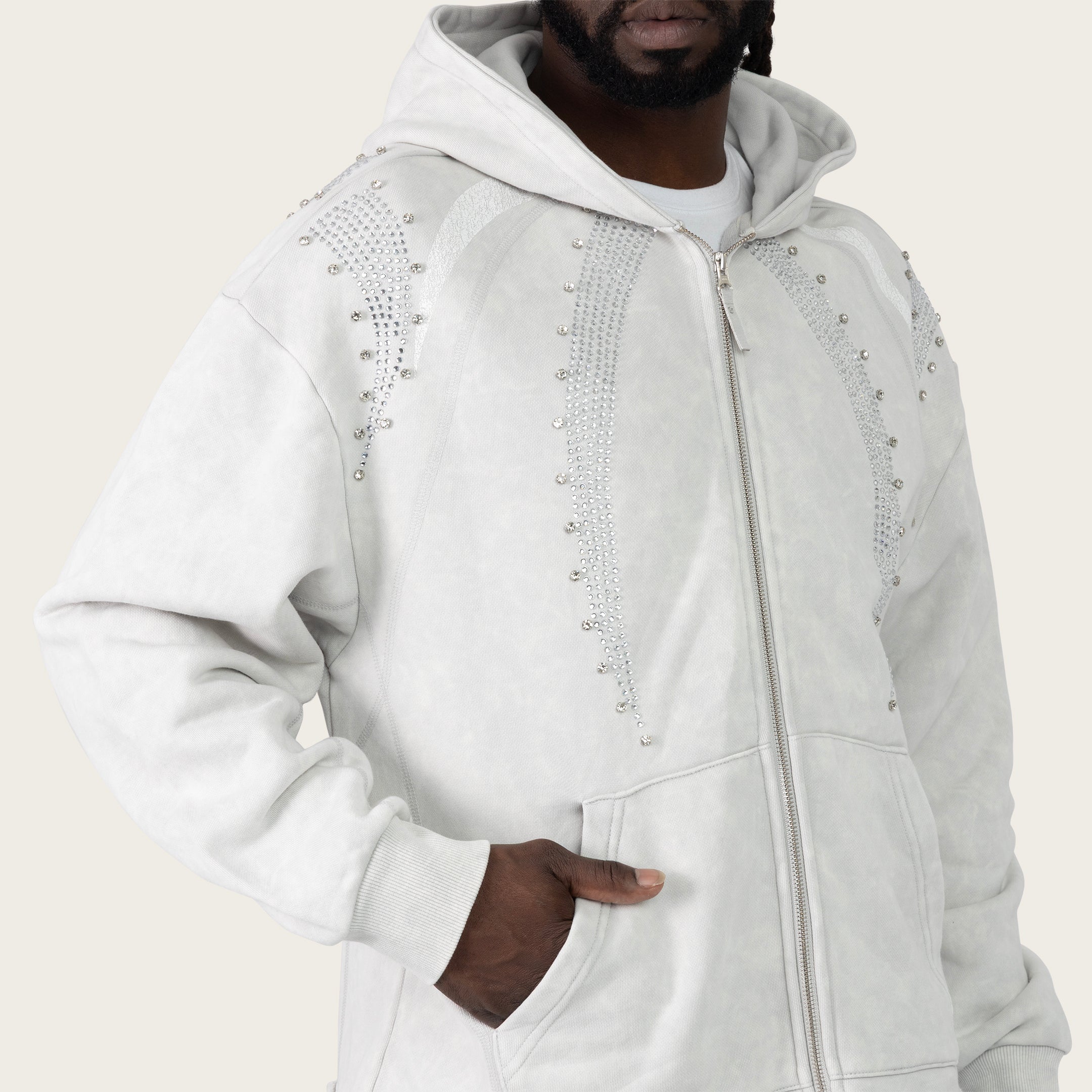 Oversized Gemstone Full Zip Hoodie - Lunar