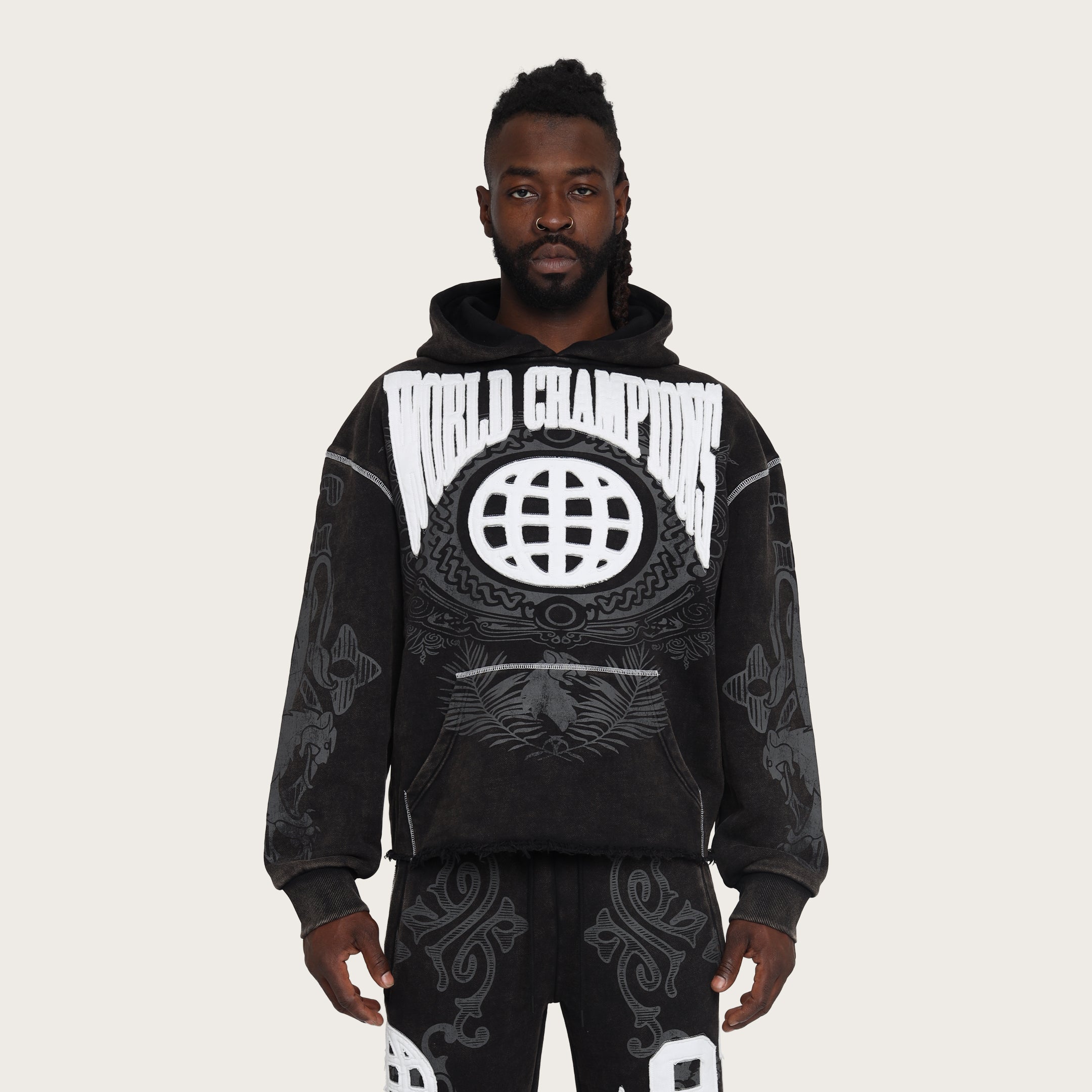 Oversized Champion Fleece Hoodie - Black