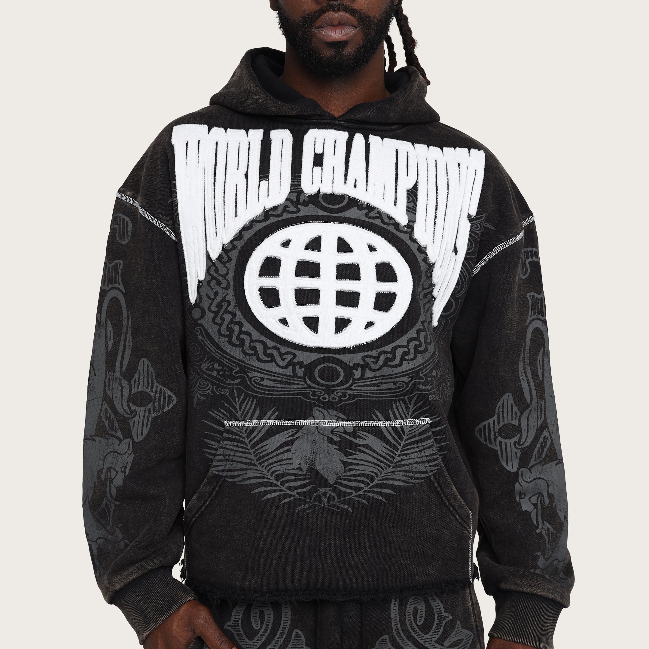 Oversized Champion Fleece Hoodie - Black