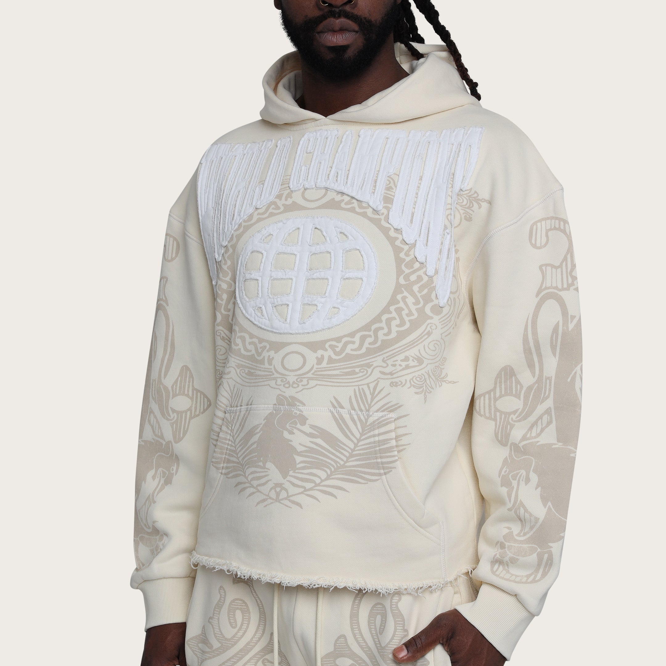 Oversized Champion Fleece Hoodie - Ecru