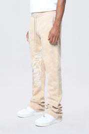 Stacked Rhinestone Dystopia Fleece Pants - Clay