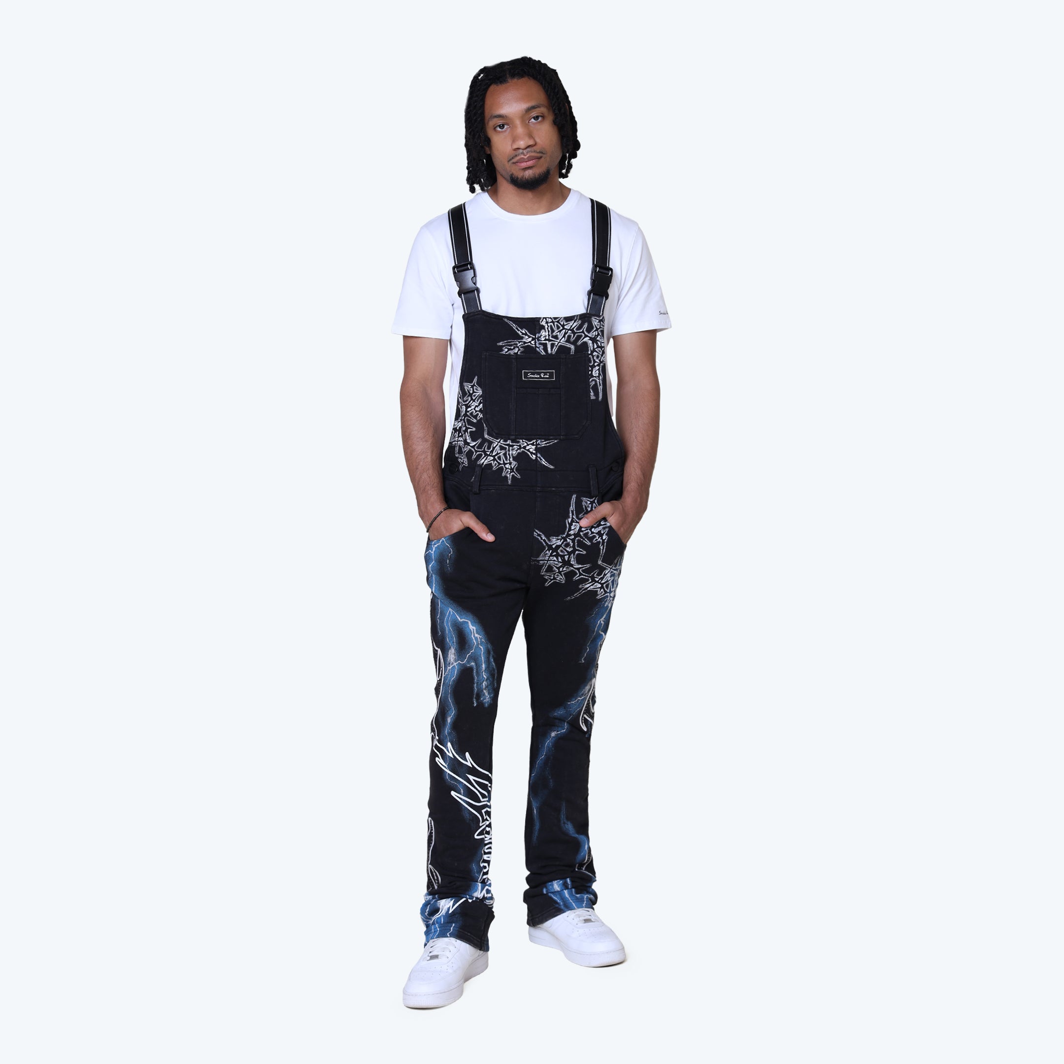 Stacked Paradise Fleece Overalls - Black