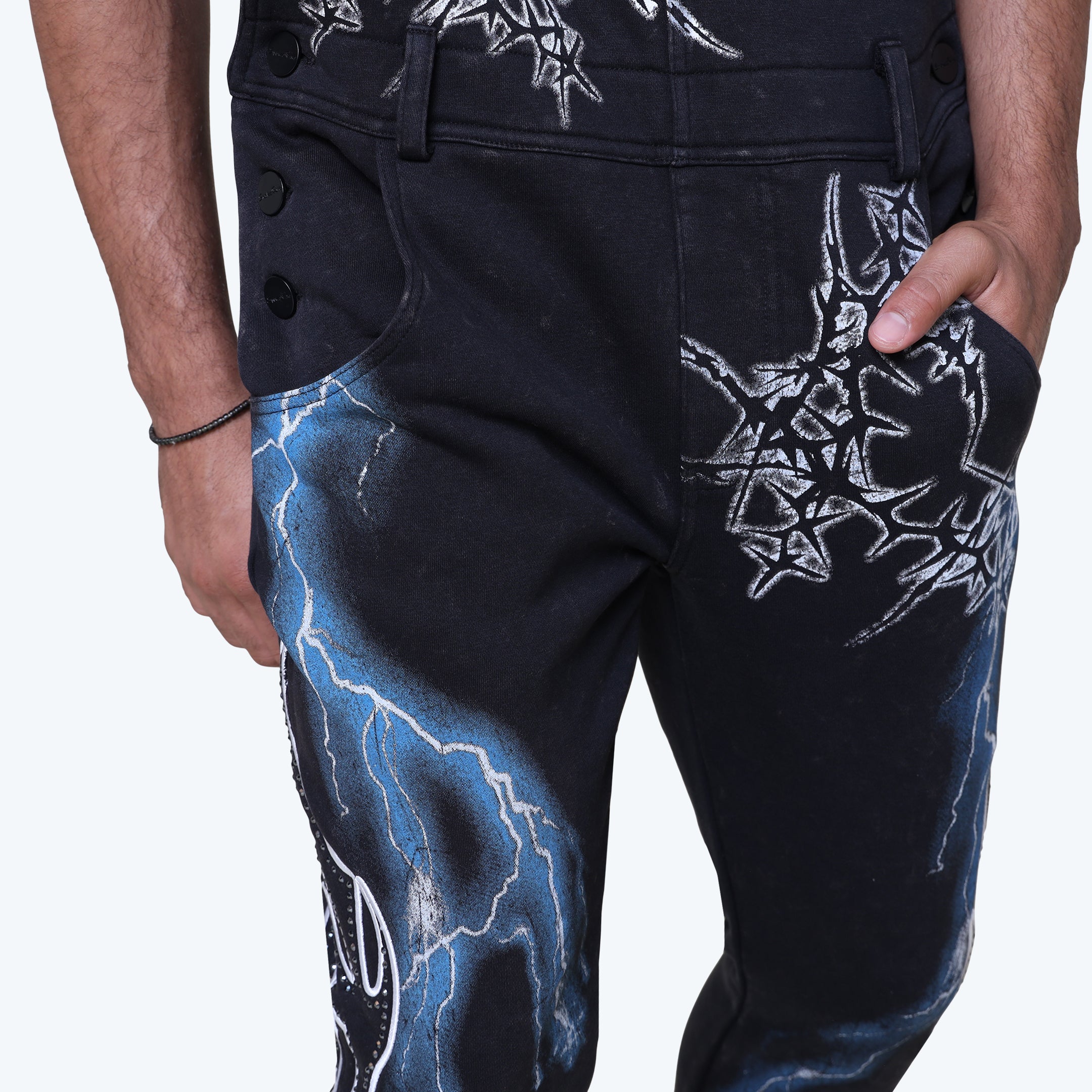 Stacked Paradise Fleece Overalls - Black