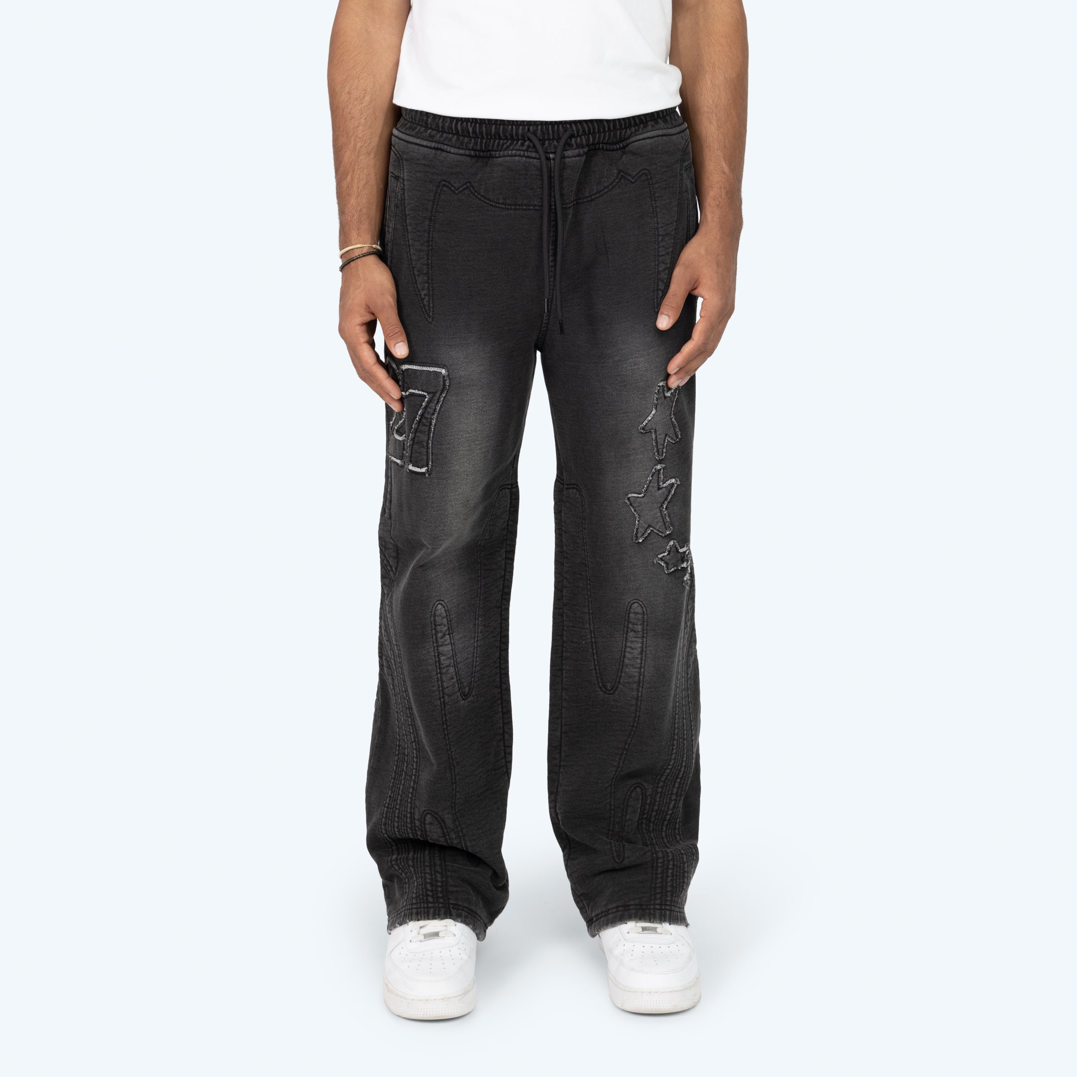 Denim Embossed Fleece Pants - Atom Black