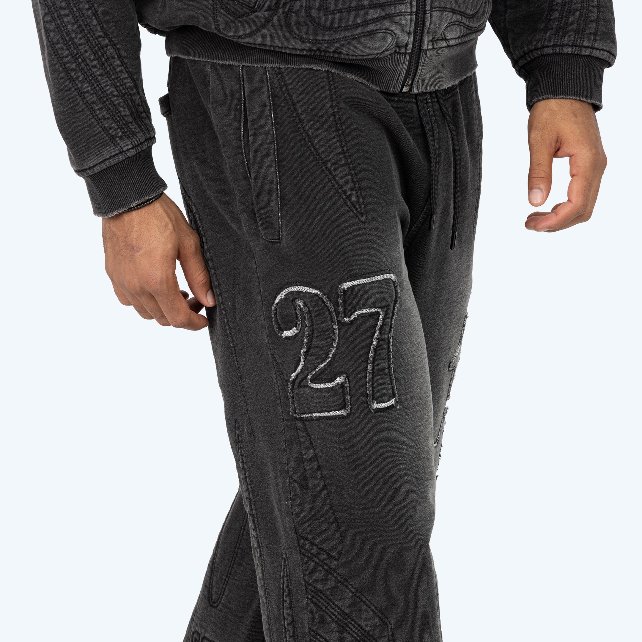 Denim Embossed Fleece Pants - Atom Black