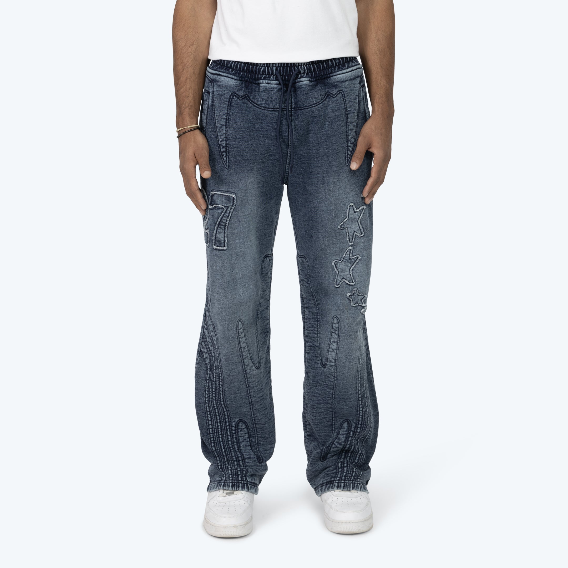 Denim Embossed Fleece Pants - Finn Blue