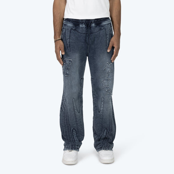 Denim Embossed Fleece Pants - Finn Blue