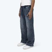 Denim Embossed Fleece Pants - Finn Blue