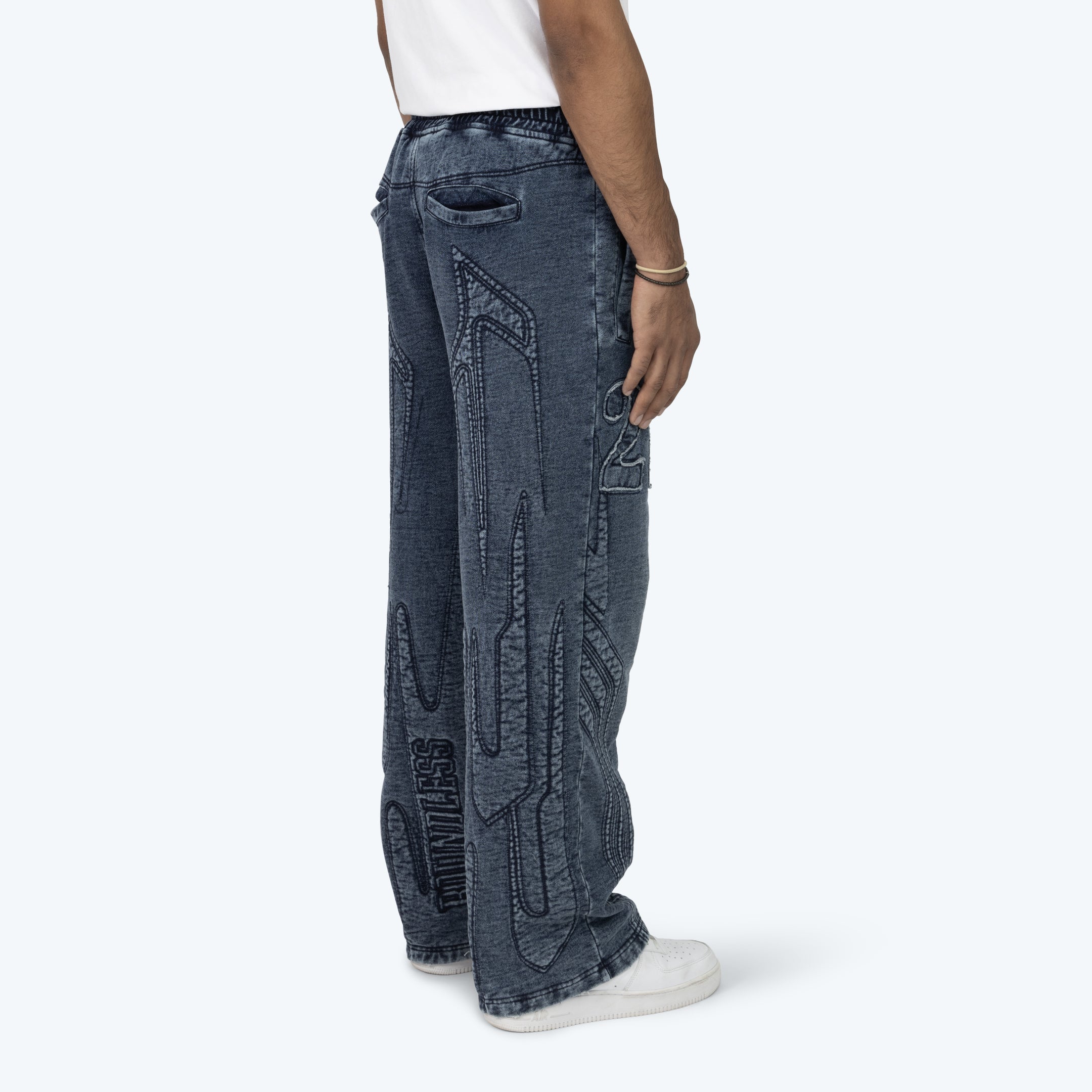 Denim Embossed Fleece Pants - Finn Blue