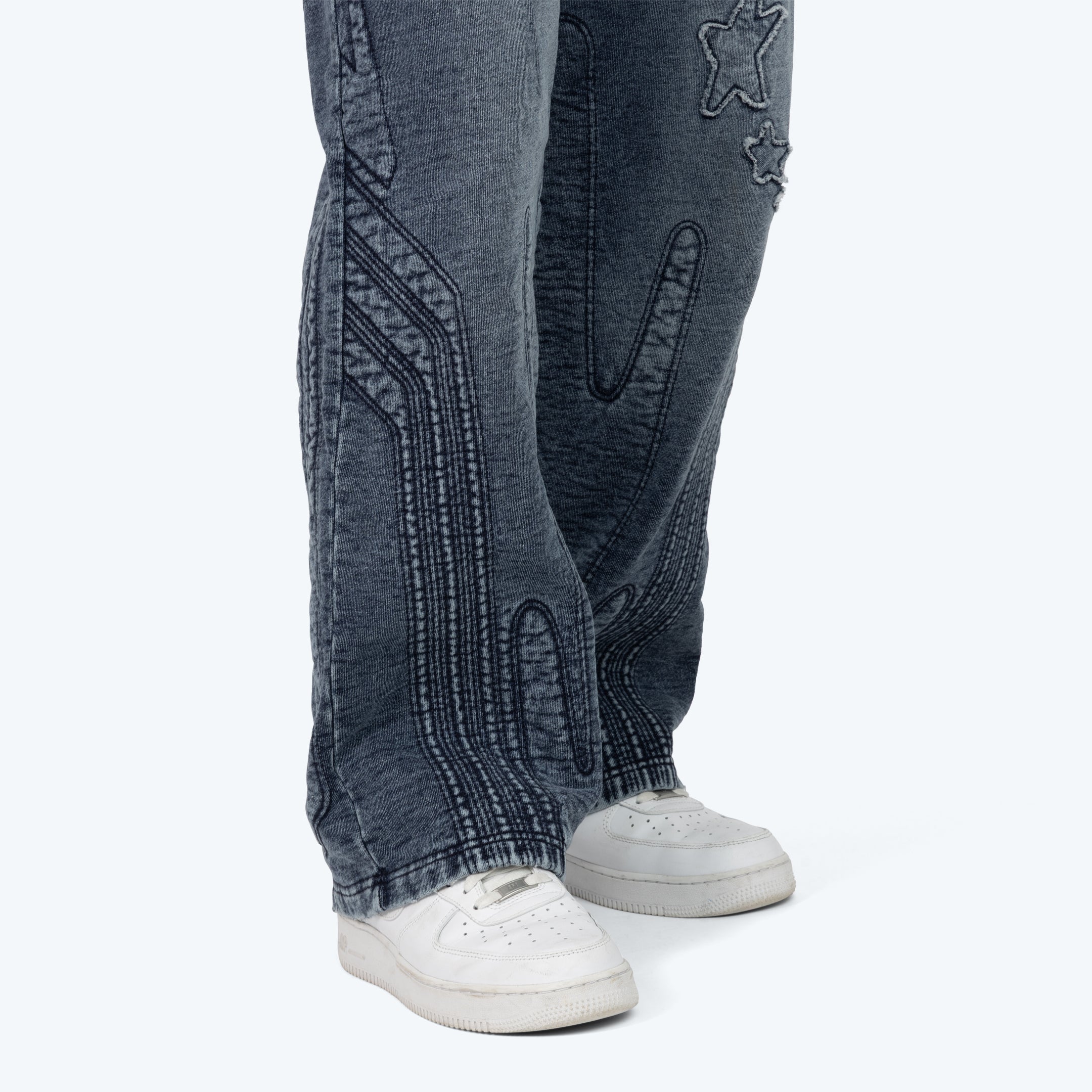 Denim Embossed Fleece Pants - Finn Blue