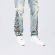 Long Slim Flame Tapestry Jeans