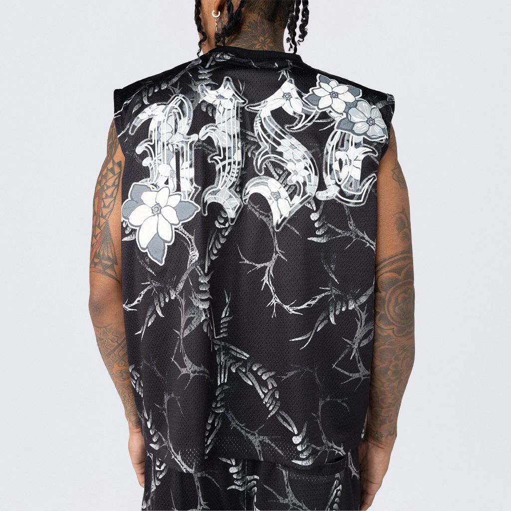 Cropped Dystopia Printed French Terry Sleeveless Muscle Tee