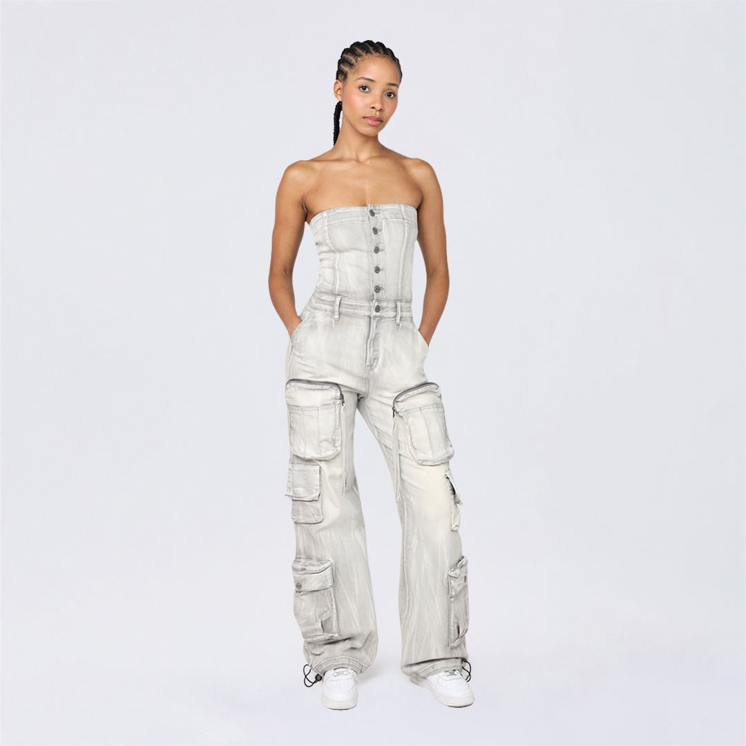 Tube Top Utility Denim Jumpsuit