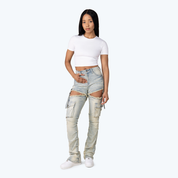 High Rise Stacked Cut Out Jeans - Seville Blue