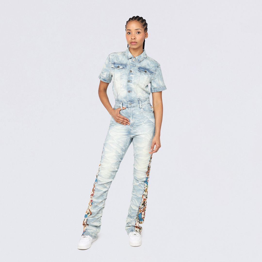 Boot Cut Tapestry Denim Jumpsuit