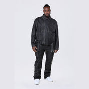 Smoke Rise Big and Tall Big and Tall - Stacked Utility Washed Vegan Leather Pants - Washed Black