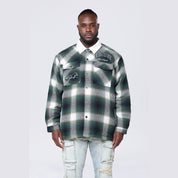 Smoke Rise Big and Tall Big and Tall - Vegan Leather Collar Plaid Shacket - Spruce