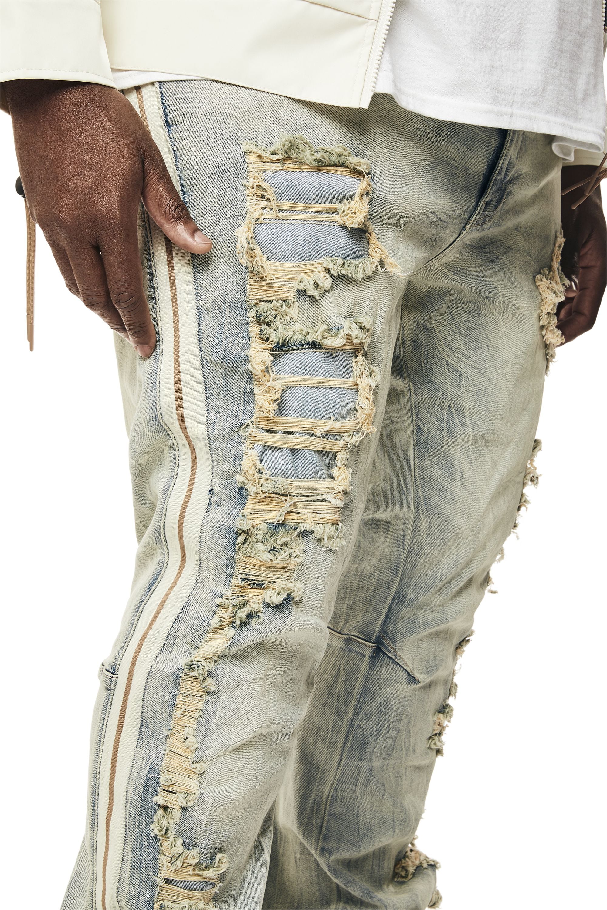 Big and Tall - Laser Striped Stacked Denim Jeans - Maison Blue