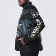 Smoke Rise Big and Tall Big and Tall - Vegan Leather Racing Jacket - Teal