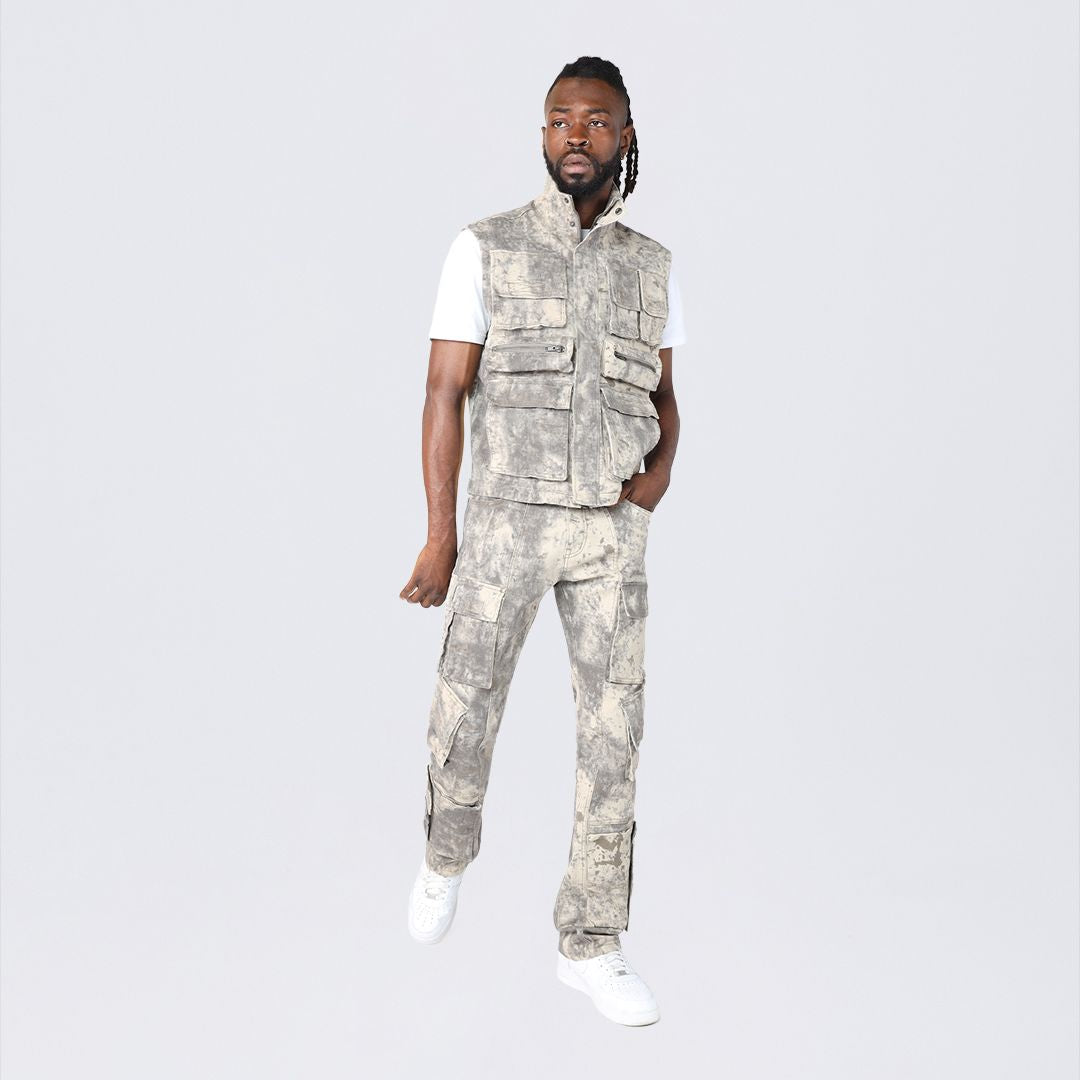 Straight Utility Splatter Print Twill Pants