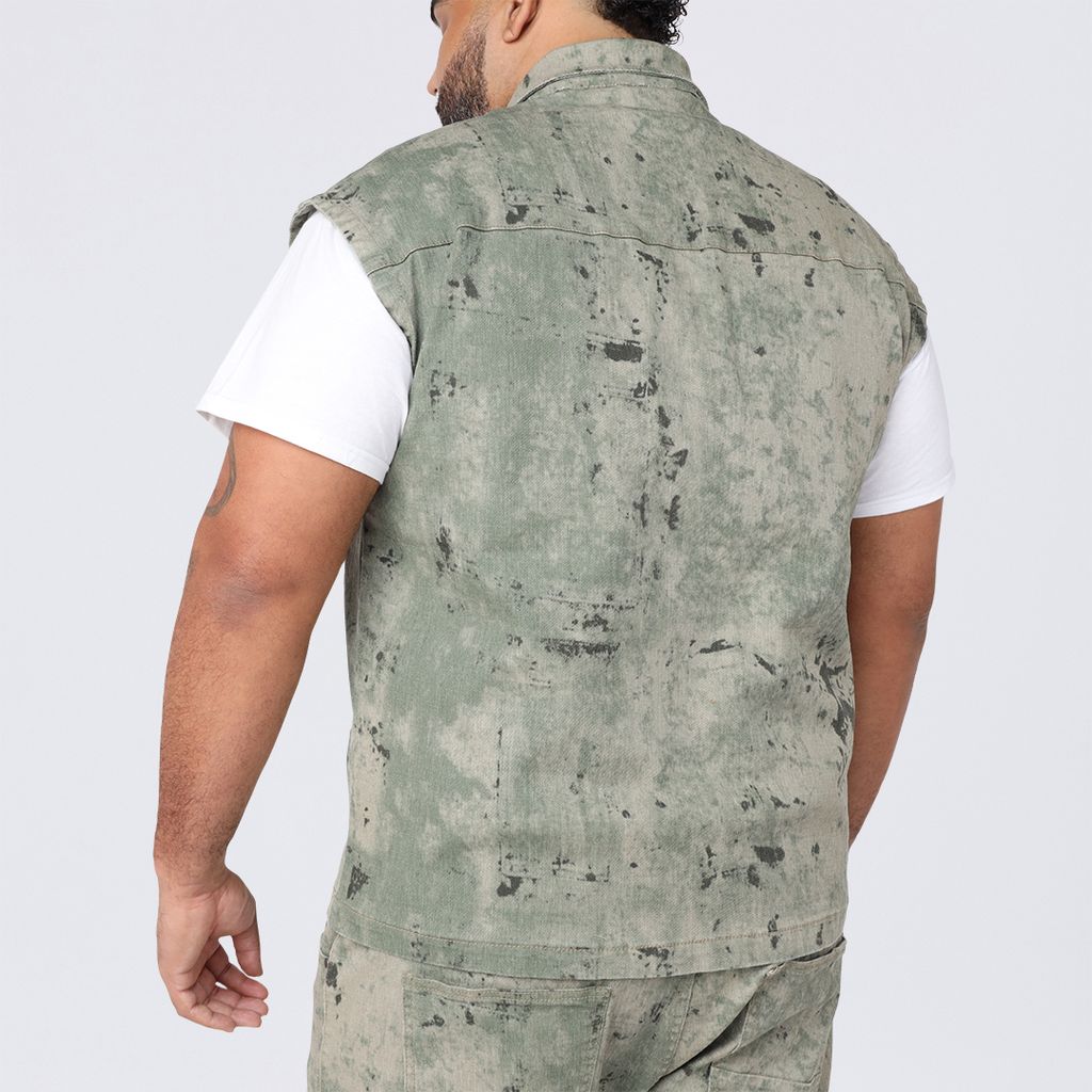 Big and Tall - Splatter Print Twill Utility Vest