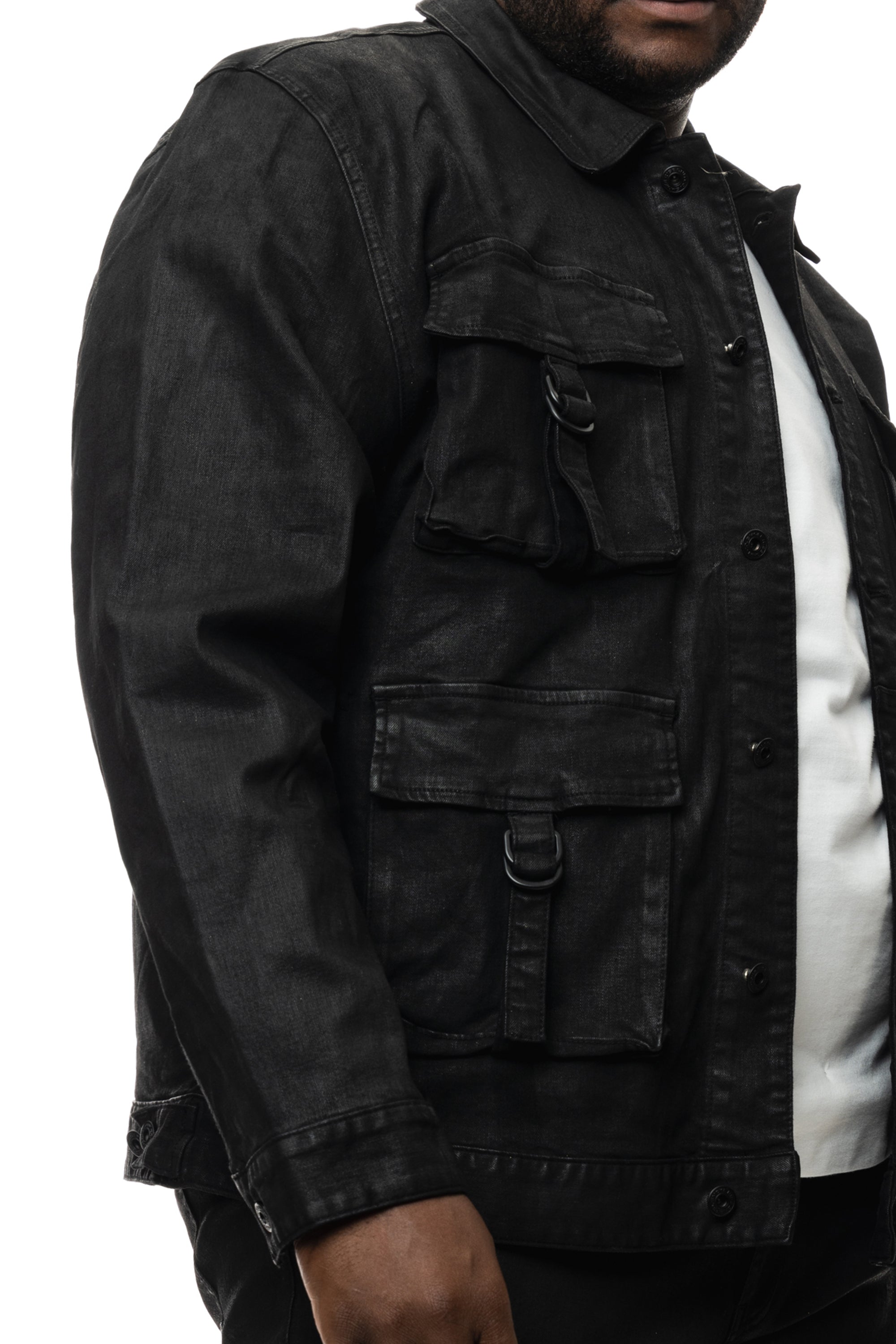 Big and Tall Overspray Utility Jean Jacket - Polished Black