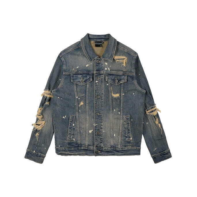 Smoke Rise Rip And Repaired Color Jean Jacket - Blue Opal