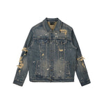Rip And Repaired Color Denim Jacket - Blue Opal
