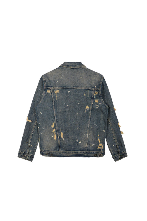 Rip And Repaired Color Denim Jacket - Blue Opal