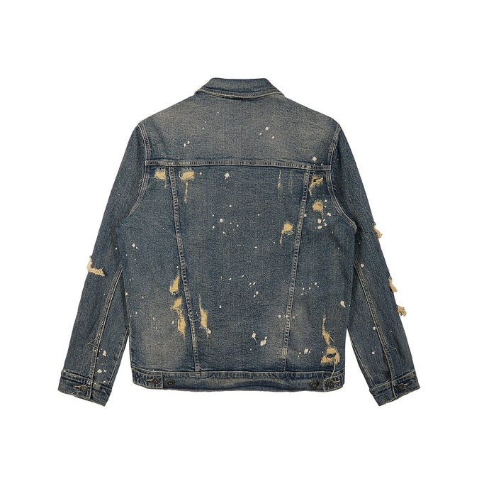 Rip And Repaired Color Denim Jacket - Blue Opal