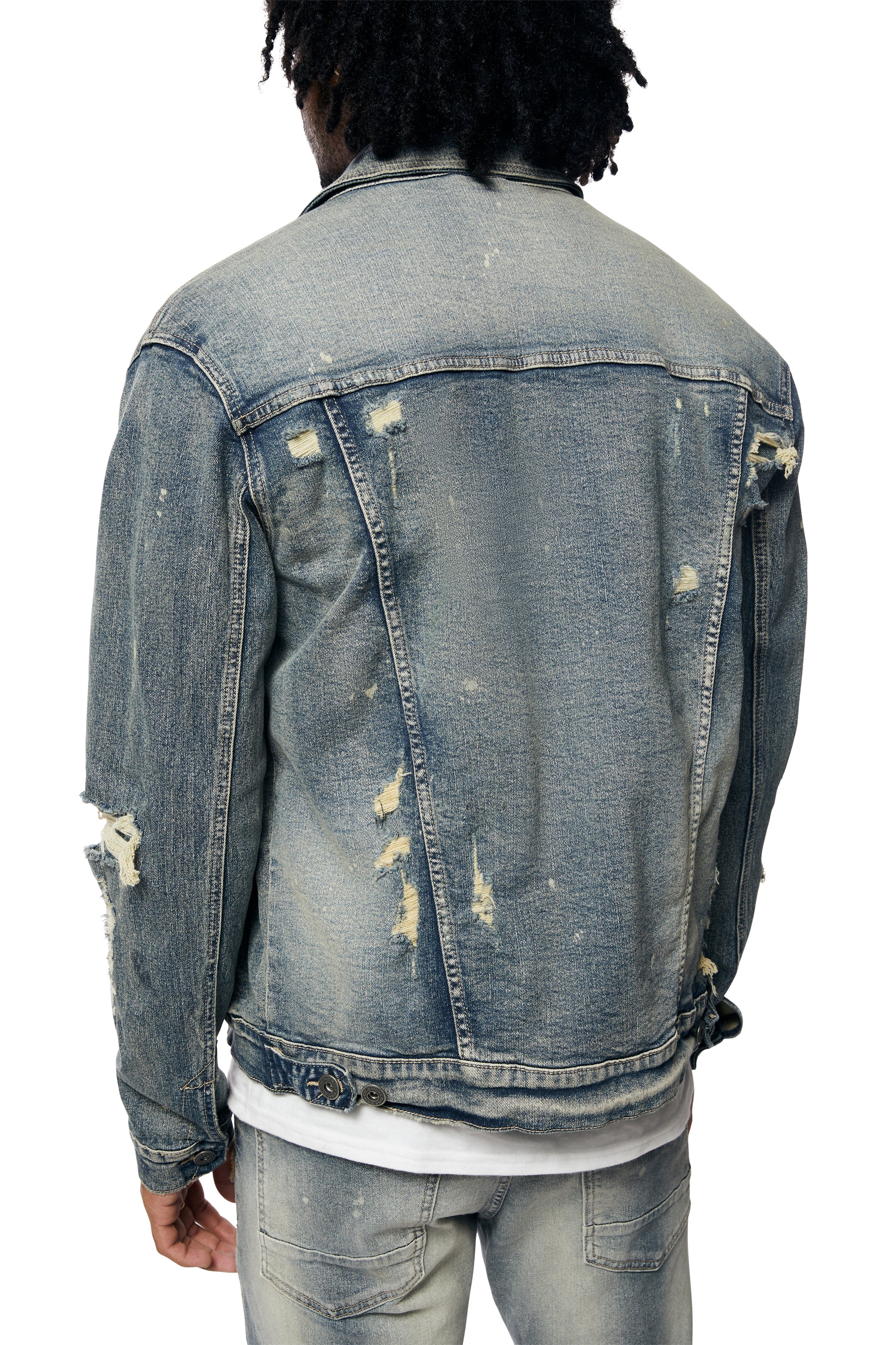 Rip And Repaired Color Jean Jacket - Blue Opal