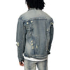 Rip And Repaired Color Denim Jacket - Blue Opal